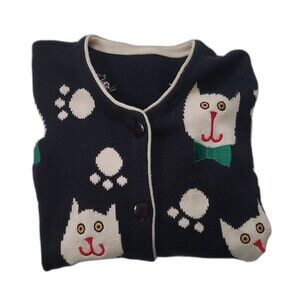 Vtg AOP Cat Sweater knit Cardigan